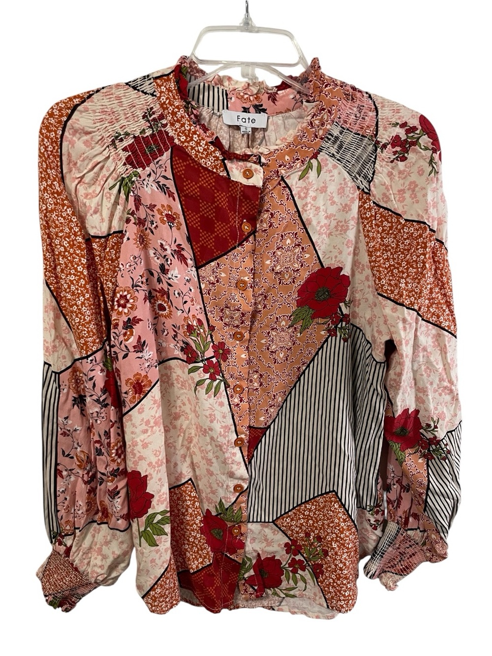 Fate The Sassari Kat Flower Blouse Patchwork Mix Print Boho Artsy Sz S View 2
